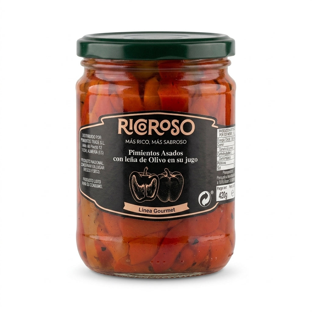 Pimientos Asados con leña de Olivo en su jugo | 420g | Natural y sin Aditivos
